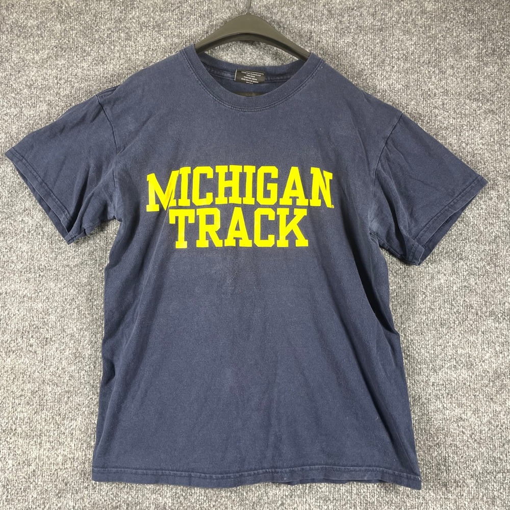 VTG Steve Barrys Michigan Wolverines T Shirt Mens Medium Blue Michigan Track Y2K